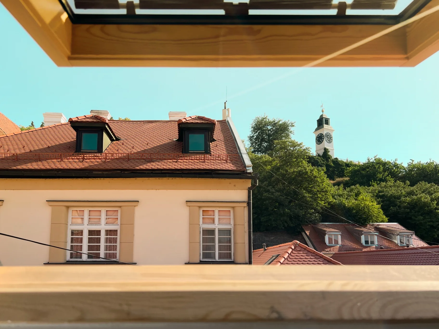 Fortress clock tower through the skylight